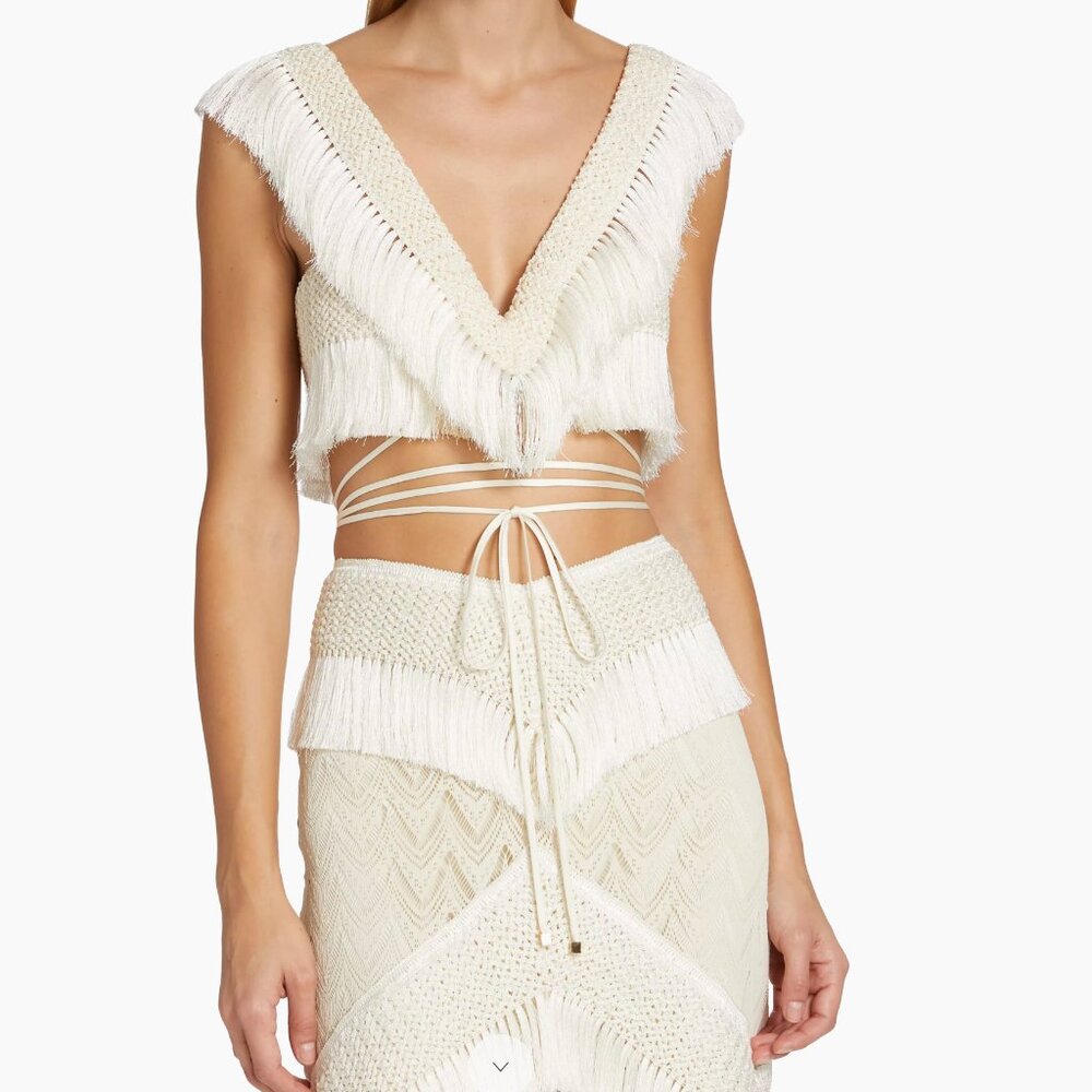 PatBO Bone Fringe Trim Cropped Top